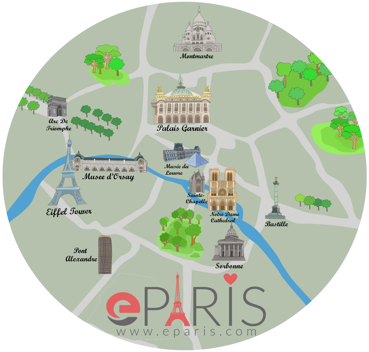 Cartoon Vector Map Of The City Of Paris, Travel, 49% OFF